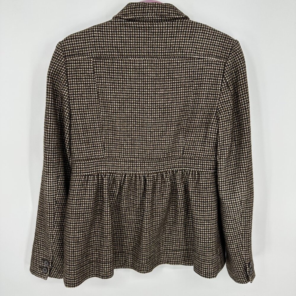 Banana Republic Houndstooth Blazer Jacket 8 Linen Wool Button Down Brown Tan - Picture 2 of 7